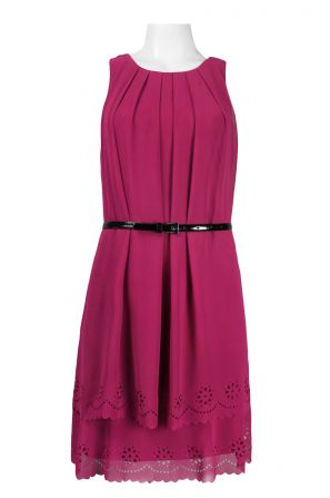 Jessica Simpson Pleated Neckline Popover Back Detail Laser Cutout Chiffon Dress
