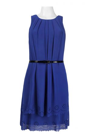 Jessica Simpson Pleated Neckline Popover Back Detail Laser Cutout Chiffon Dress
