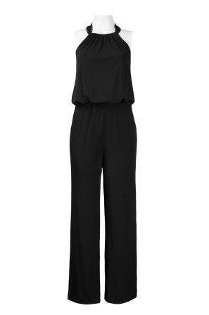 Jessica Simpson Halter Neckline Snap Button Detail Jersey Blouson Jumpsuit