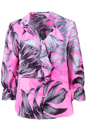 Jessica Rose Printed Long Sleeve Collared Ruffled Blouse
