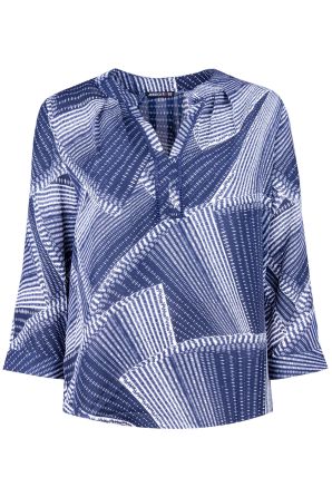 Jessica Rose Printed V Neck Blouse with Cuffed Sleeves