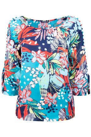 Jessica Rose Button-Loop Trimmed 3/4 Sleeve Blouse