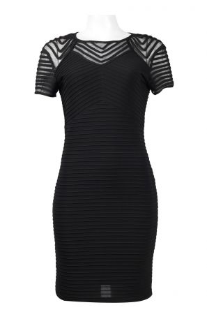 Jolibel Crew Neck Short Sleeve Illusion Piping Detail Zipper Back Jersey Mesh Dress