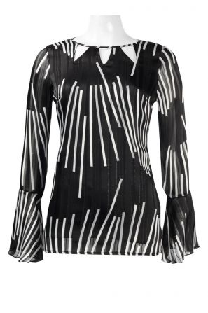 Jolibel Cutout Crew Neck Circular Flounce Sleeve Multi Print Silk Top