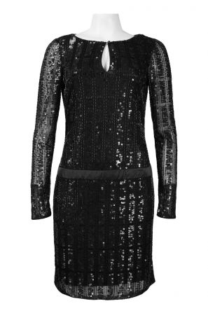 JS Collections Long Sleeve Keyhole Neckline Drop Waist Sequin Dress