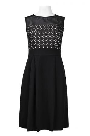 Julia Jordan Sleeveless Illusion Front Back Zipper Detail Pleated Crepe Dress
