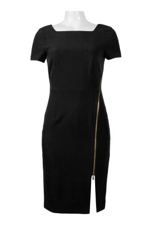 Julia Jordan Square Neck Short Sleeve Zipper Back Solid Crepe Dress