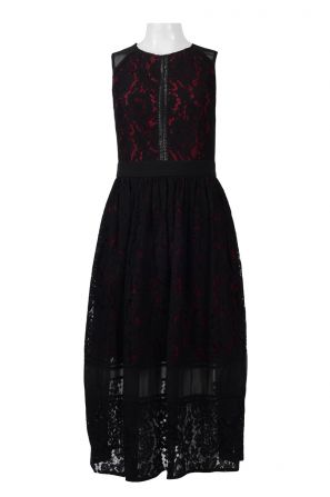 Julia Jordan Crew Neck Sleeveless Zipper Back Illusion Lace Dress