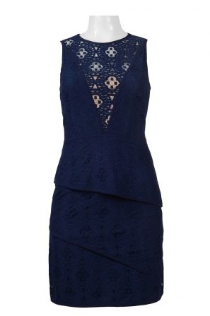 Julia Jordan Crew Neck Sleeveless Zipper Back Asymmetrical Tier Lace Dress