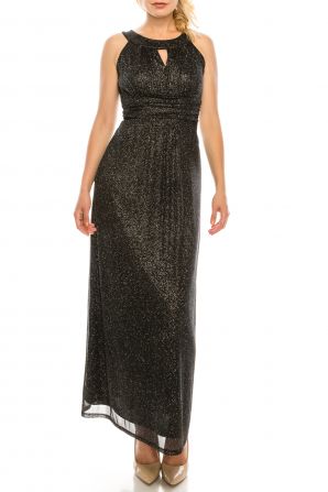 Kalijati Black Silver Sleeveless Sparkly Long Dress