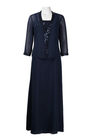 Karen Miller Square Neckline A-Line Chiffon Dress with Sequined Hem Jacket
