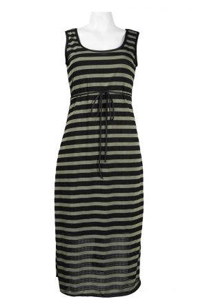 Karin Stevens U-Shaped Neckline Empire Waist String Jersey Knit Striped Dress