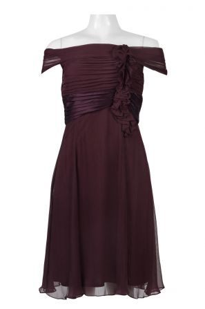 Karren Miller Off-Shoulder Pleated Flutter Zipper Back Tafetta Lace Dress
