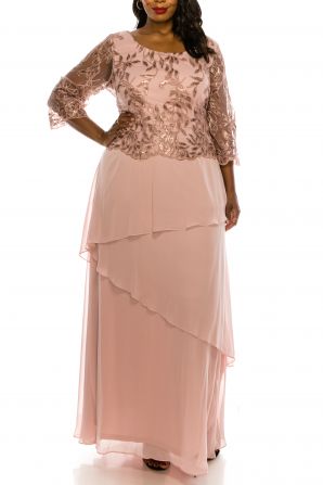 Le Bos Plus Size Embroidered Bodice Tiered Gown