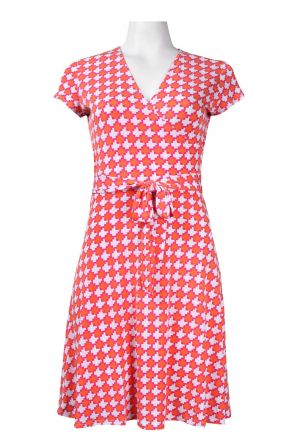 Leota Short Sleeve Bow Tie Waist Printed Jersey Flare Dress