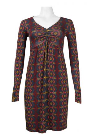 Leota Long Sleeve V-Neck Pleated Empire Waist Printed Rayon Dress