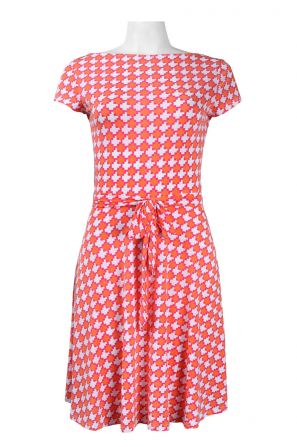 Leota Bateau Neckline Bow Tie Waist Printed Rayon Flared Dress