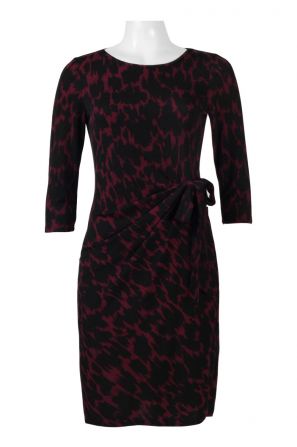 Leota Boat Neck 3/4 Sleeve Gathered Side Multi Print Jersey Dress