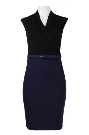 Leota Surplice Neck Sleeveless Ruched Belted Bodycon Textured Jersey & Cotton Dress