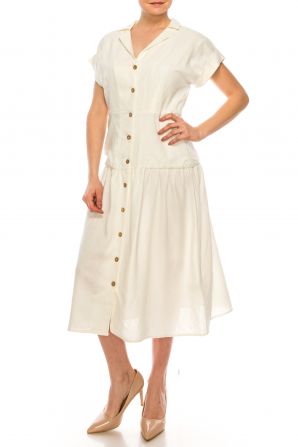 London Times White Notch Collar Button Down Shirt Dress