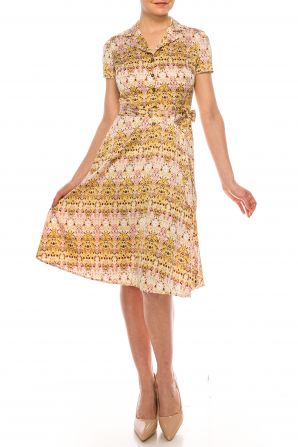 London Times Pink Multi Color Print Notch Collar Shirt Dress