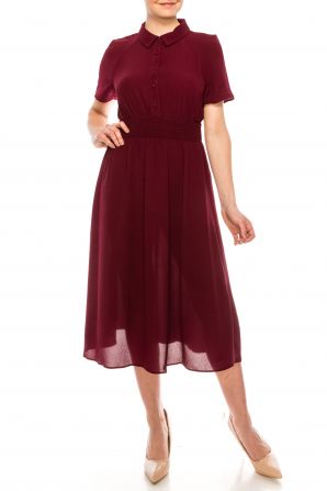 London Times Oxblood Smocked Midi Shirt Dress