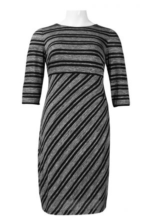 London Times 3/4 Sleeve Striped Knit Knee Length Dress (Plus Size)