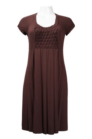 London Times Cap Sleeve Textured Front Pleated Rayon Dress