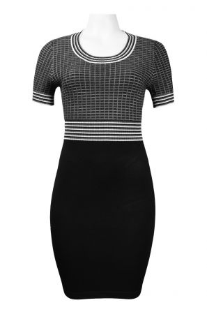 London Times Round Neckline Multi Stripe Hem Knit Sheath Dress