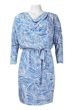 London Times 3/4 Sleeve Cowl Neck Mixed Wave Jersey Blouson Dress