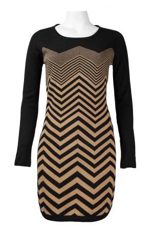 London Times Long Sleeve Front Chevron Print Knit Sweater Dress