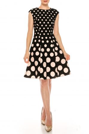 London Times Polkadot Cap Sleeve A-Line Dress