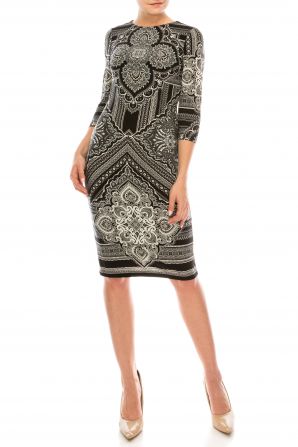 London Times Petite Multi Print Midi Dress