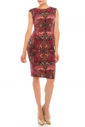 London Times Petite Multi Color Print Cap Sleeve Sheath Dress