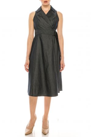London Times Denim Collared Wrap Dress