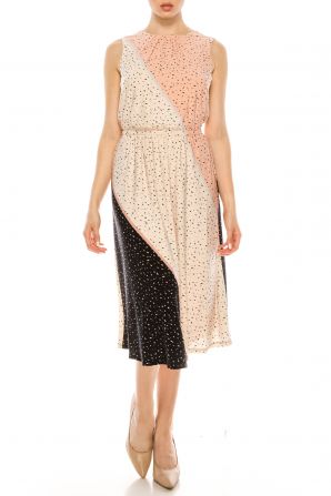 London Times Cream Peach A-Line Sleeveless Midi Dress