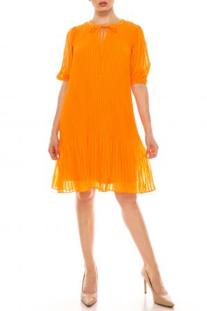 London Times Short Sleeve Pleated Shift Dress