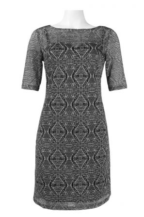 Madison Leigh Half Sleeve Boat Neckline Eyelet Jersey Overlay Dress
