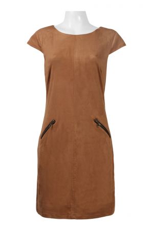 Madison Leigh Boat Neck Cap Sleeve Zipper Back Suede Dress
