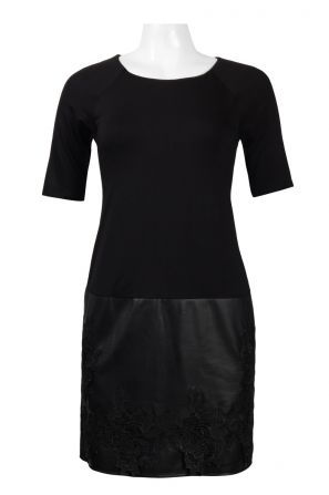 Madison Leigh Scoop Neck Short Sleeve Embellished Rayon & Faux Leather Dress
