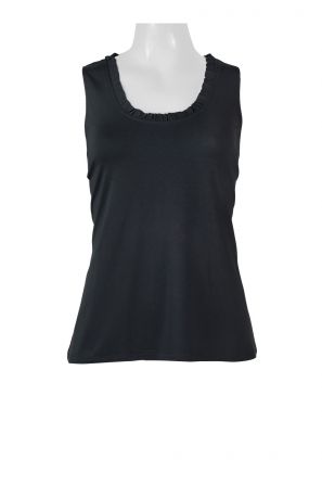 Maggy Boutique Ruffled Neck Sleeveless Solid Rayon Jersey Top