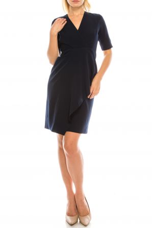 Maggy London Dark Navy Empire Waist Faux Wrap Dress