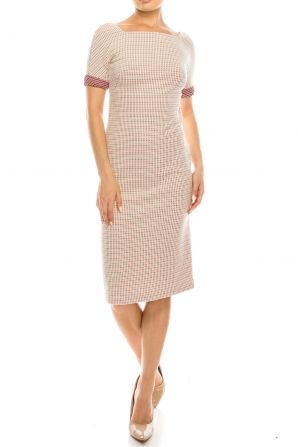 Maggy London Navy Coral Multi Jacquard Sheath Dress