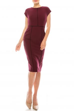 Maggy London Beet Black Cap Sleeve Dress with Piping Detail