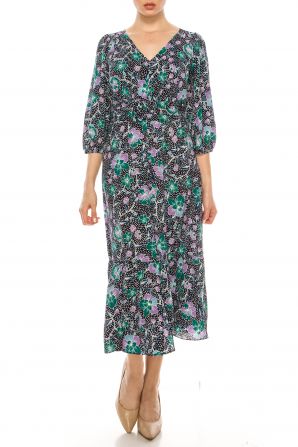 Maggy London Navy Lavender Floral Print Midi Day Dress