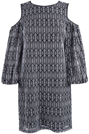 Maggy London Lace Cold Shoulder Balloon Sleeve Jewel Neckline Sheath Dress