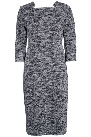 Maggy London Tweed 3/4 Sleeve Square Neckline Midi Sheath Dress