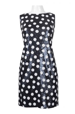 Maia Boat Neck Sleeveless Zipper Back Polka Dot Print Sequin Dress