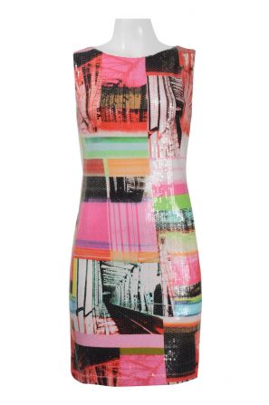 Maia Boat Neck Sleeveless Printed Sequined Jersey Shift Dress