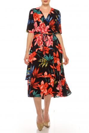 Maison Tara Floral Illusion Wrap Midi Dress